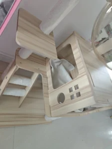 Close-up of wooden cat climbing frame