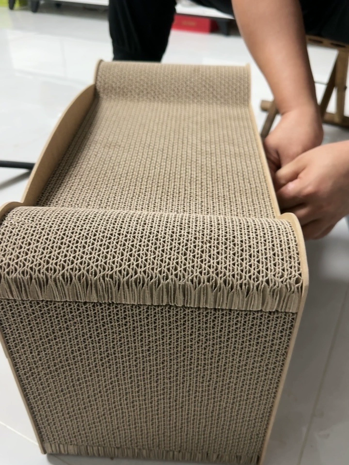 Close-up of corrugated cardboard scratching board
